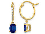 1.50 Carat (ctw) Natural Blue Sapphire Dangle Hoop Earrings in 14K Yellow Gold with Diamonds